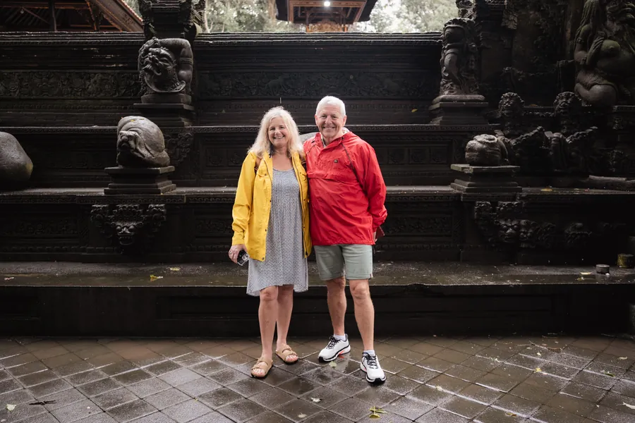 Guests in front of a temple gate